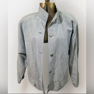 Vintage 80s Mulberry Street Jacket 8 Cotton Chambray Lace Up Sleeves Corset Back